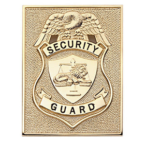 HWC Rectangular security badge 3 3/8" x 2-5/8" Pin Back / Hat Badge - GOLD