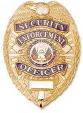 Tactical 365 Security Enforcement Officer with Full Color Justice Seal Pin Back /Breast Badge - Lightweight Nickel or Gold
