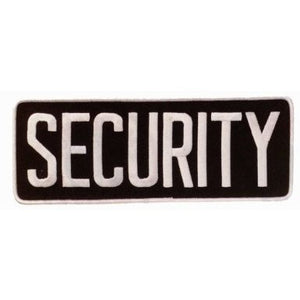 SECURITY Large Uniform Jacket Back Patch 11" x 4" with 3" High WHITE letters on BLACK Background